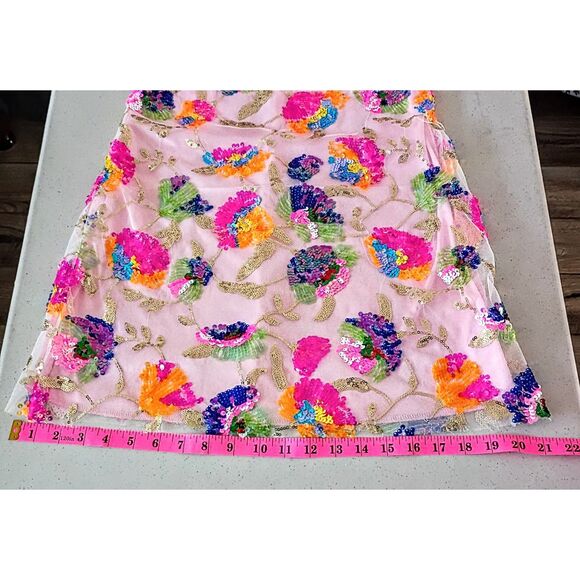 Colorful Sequin Floral Chain Strap Mini Dress Y2K Party - Juniors Small - Picture 7 of 12